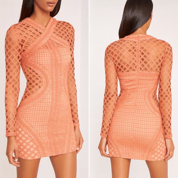 Carli Bybel x Missguided Coral Pink Lace Cut Out Bodycon Dress Size US 6 - Picture 1 of 8